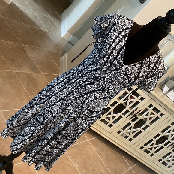 Tommy Hilfiger flutter short sleeve dress, navy/shite with floral pattern, 4 - Picture 1 of 7